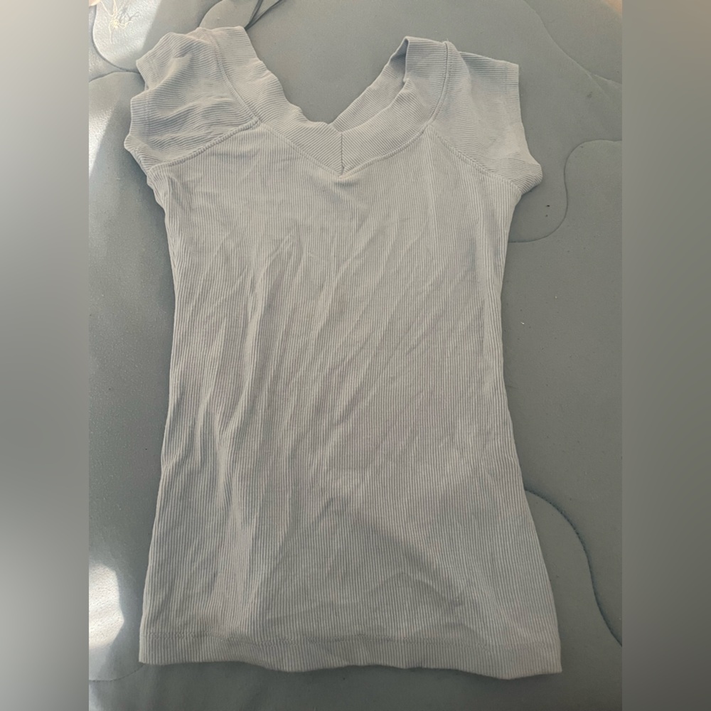 BDG Light Gray Ribbed Short Sleeve Top